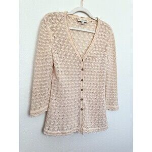 St. John Collective Eyelet Button Front Cardigan Gold Buttons Vtg Ivory Women 6